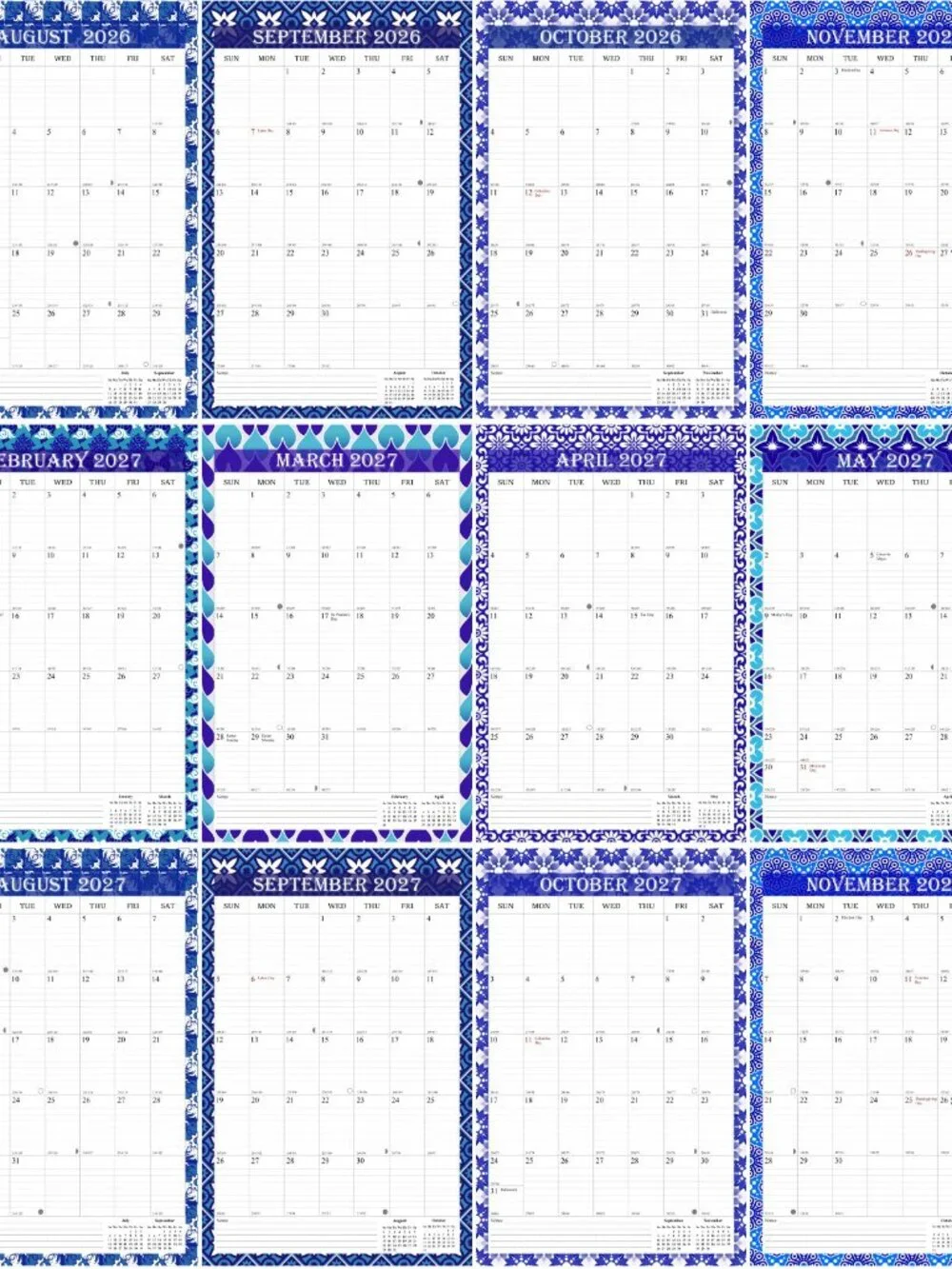 2026-2027 Wall Calendar Spiral-bound Twin-Wire Binding - 18 Months 8.5